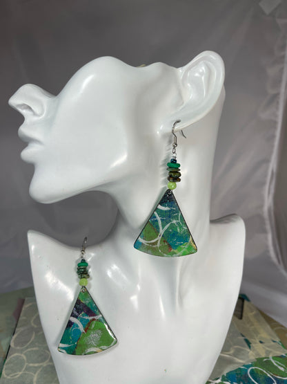 Hand painted Earrings with African Turquoise