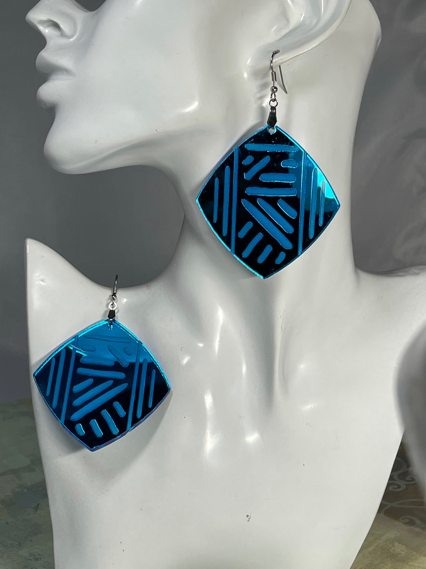 Blue Mirror Mudcloth  Earrings