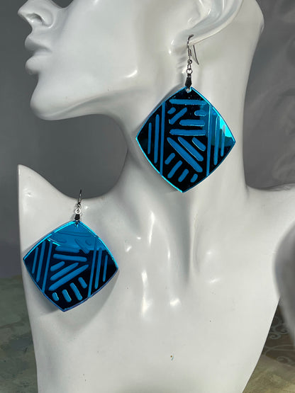 Blue Mirror Mudcloth  Earrings