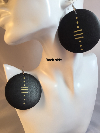 African Mudcloth-inspired Hand-painted Wooden Earrings
